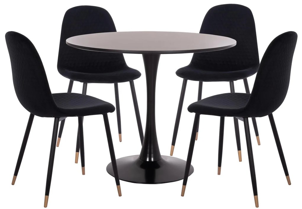 Σετ τραπεζαρίας BROLIN C21191 5 τμχ σε Μαύρο MDF TOP &amp; Καρέκλες Βελούδο 90x90x73 εκ.