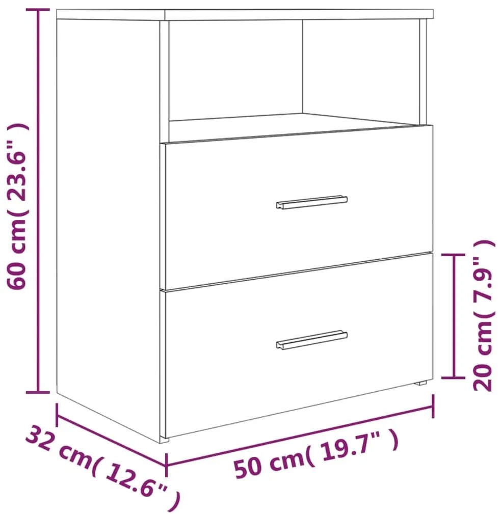 Κομοδίνα 2 τεμ. Καπνιστή Δρυς 50 x 32 x 60 εκ. - Καφέ