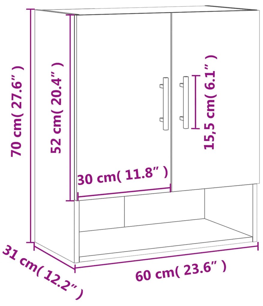 Ντουλάπι Τοίχου Καπνιστή Δρυς 60x31x70 εκ. Επεξεργασμένο Ξύλο - Καφέ