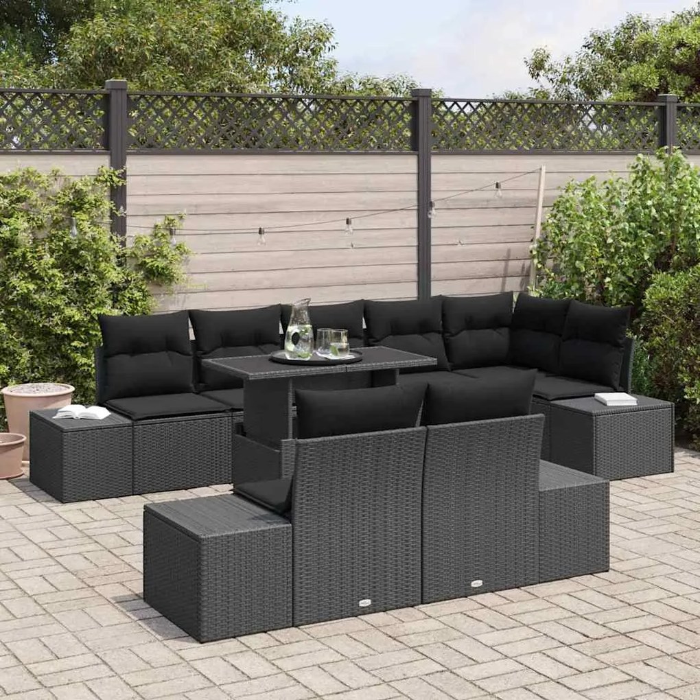 vidaXL Σετ Καναπέ Κήπου με μαξιλάρι 9 pcs Μαύρο 100 x 55 x 73 εκ