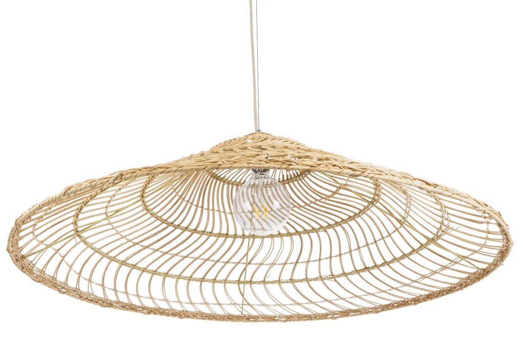 GloboStar® KAIA 02348 Boho Κρεμαστό Φωτιστικό Οροφής Μονόφωτο 1 x E27 AC220-240V IP20 - Φ100 x Υ30cm - Μπεζ Ξύλινο Μπαμπού Πλέγμα Καμπάνα - 5 Χρόνια Εγγύηση