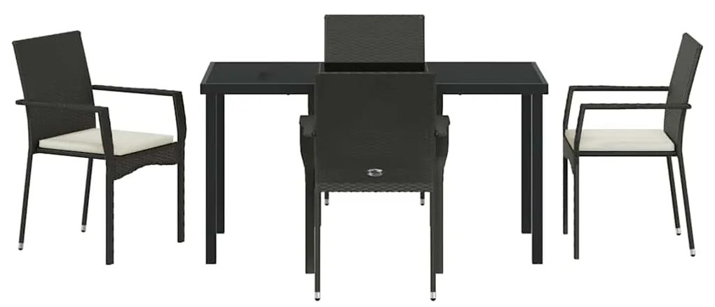 vidaXL Σέτ φαγητού για κήπο με μαξιλάρι 5 pcs Μαύρο συνθετικό ρατάν