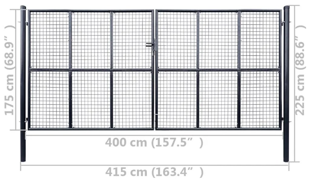 Πόρτα Περίφραξης με Πλέγμα Γκρι 400 x 175 εκ. Γαλβαν. Χάλυβας - Γκρι