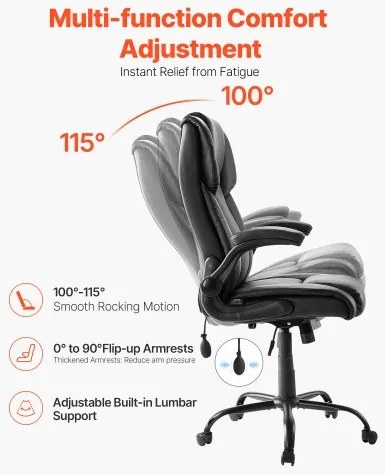 VEVOR Executive Chair High Back Desk Chair Flip-up Armrests Lumbar Support Black