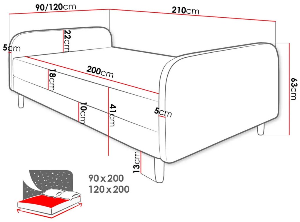 Επενδυμένο κρεβάτι Hot III-Gkri-120 x 200