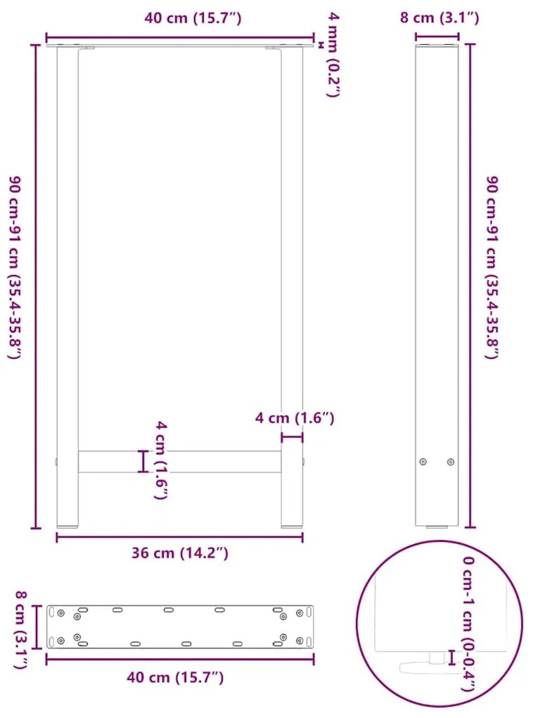Πόδια τραπεζιού μπαρ Μαύρο 2 τεμ. 40x(90-91) εκ. Ατσάλι - Μαύρο