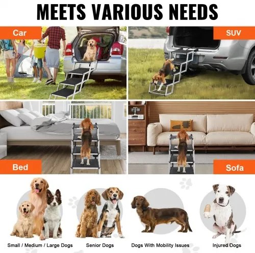 VEVOR Dog Stair for Cars 4-step Folding Dog Steps Aluminum Loads up to 250 lbs