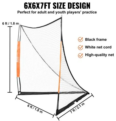 VEVOR Lacrosse Goal, 6&#039; x 6&#039; Lacrosse Net, Portable Lacrosse Goal with Carry Bag, Fiberglass Rod Backyard Lacrosse Training Equipment, Easy Setup Collegiate Goal, Perfect for Youth Adult Training