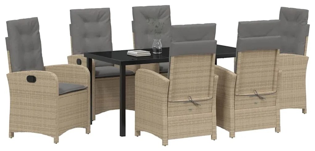 vidaXL Σέτ φαγητού για κήπο με μαξιλάρι 7 pcs Μπεζ συνθετικό ρατάν