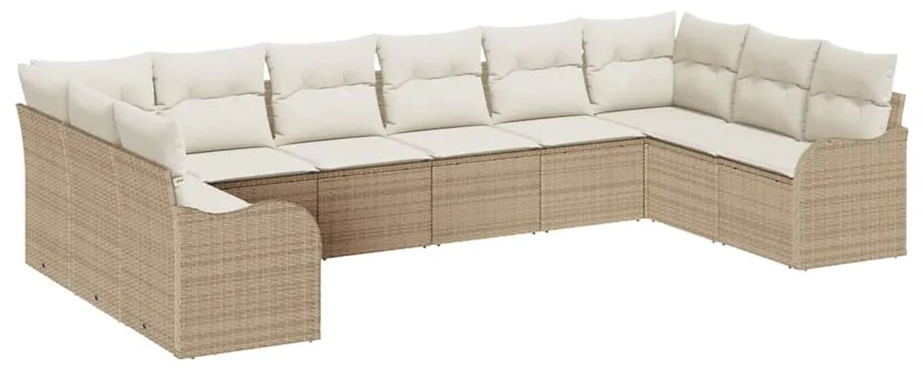 vidaXL Σετ Καναπέ Κήπου με μαξιλάρι 10 pcs Beige, λευκό Πολυ ράταν