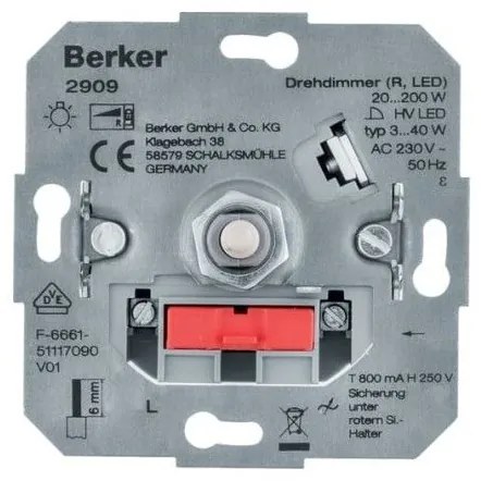 Ρυθμιστής Φωτισμού Dimmer 200W/LED 40W Berker 2909 Hager 2909