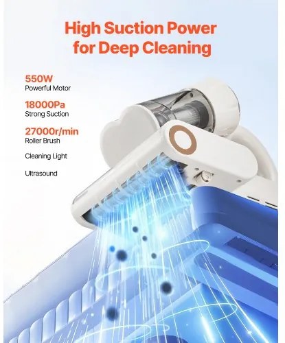 VEVOR Mattress Vacuum Cleaner with 18Kpa Powerful Suction HEPA Filter 550W White