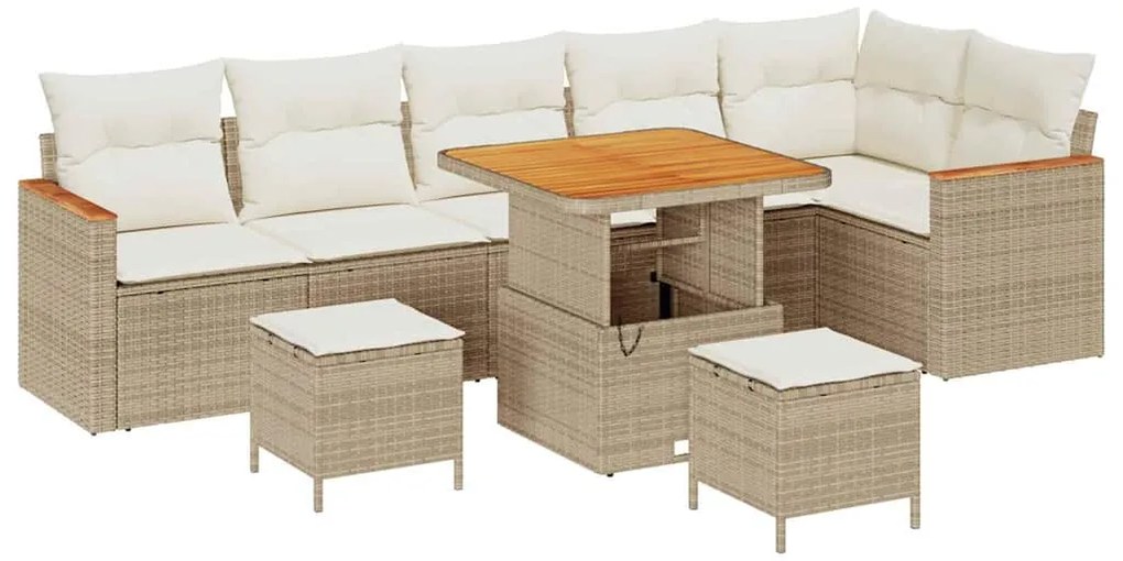 vidaXL Σετ Καναπέ Κήπου με μαξιλάρι 9 pcs Μπεζ Πολυ ράταν