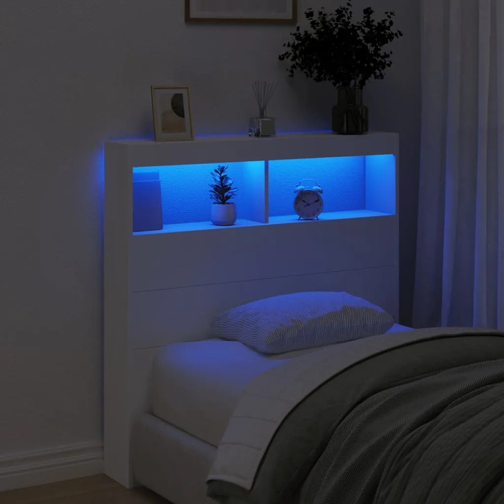 vidaXL Κεφαλάρι με Αποθηκευτικό Χώρο και LED Λευκό 100 x 17 x 102 εκ.