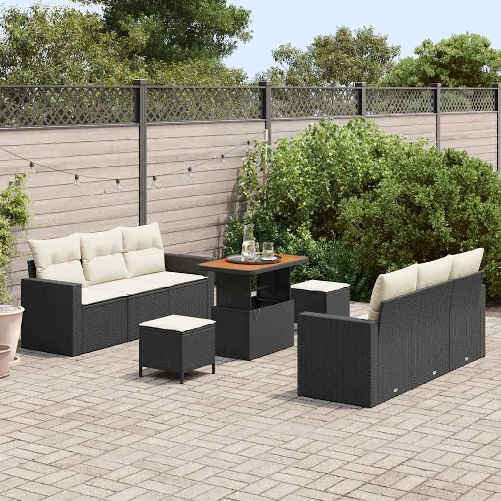 vidaXL Σετ Καναπέ Κήπου Ρυθμιζόμενο ύψος 9 pcs Μαύρο συνθετικό ρατάν