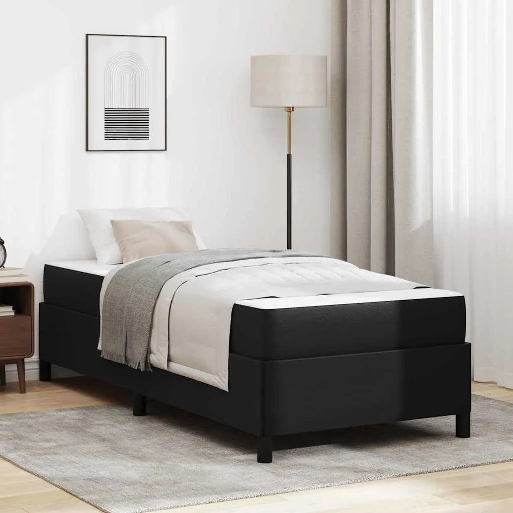 vidaXL Σκελετός κρεβατιού με στρώμα Μαύρο 90 x 190 cm Τεχνητό δέρμα