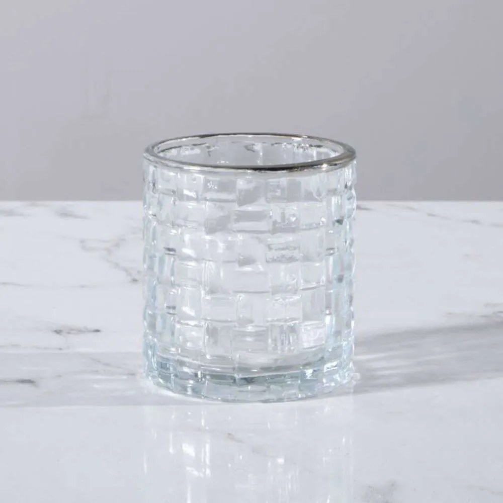 Κηροπήγιο Silver 3900-3 7x7x7cm Clear Supergreens Γυαλί