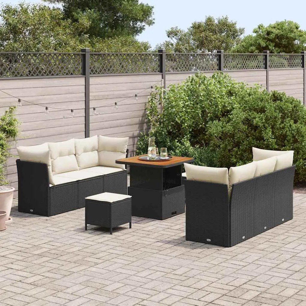 vidaXL Σετ Καναπέ Κήπου 9 pcs Μαύρο και κρεμ 80 x 80 x 71 cm