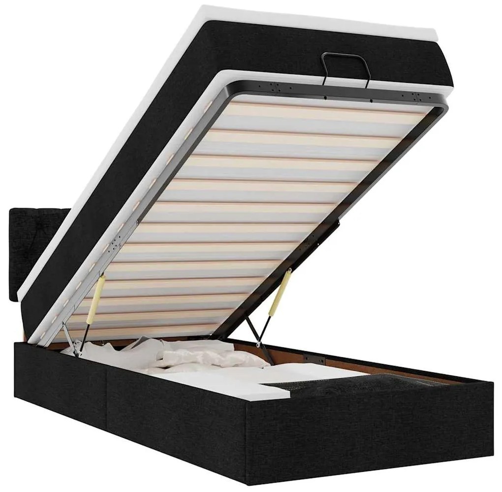 vidaXL Οθωμανικό κρεβάτι με στρώμα & LEDs Μαύρο 100x200 cm Ύφασμα