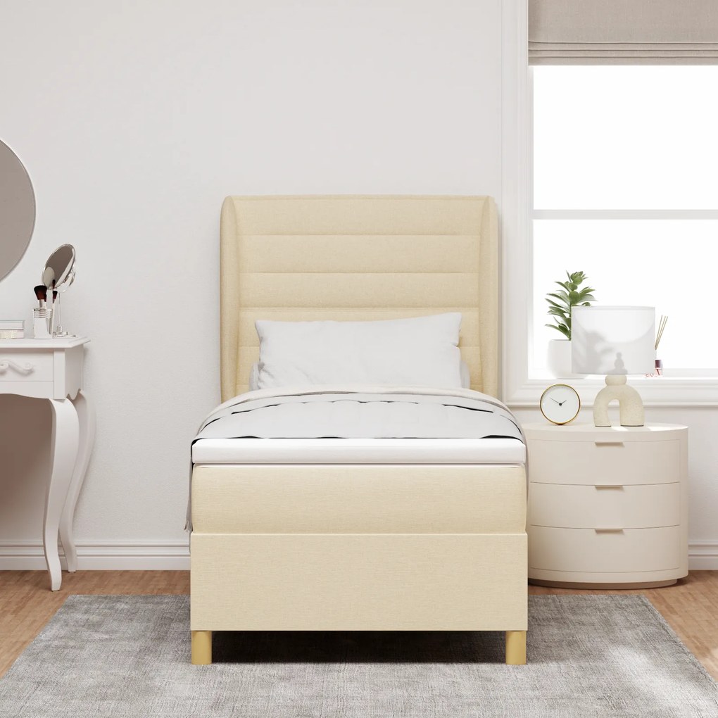 vidaXL Κρεβάτι με ελατήρια και ματRESS Κρεμ 90x200 cm Υφασμα