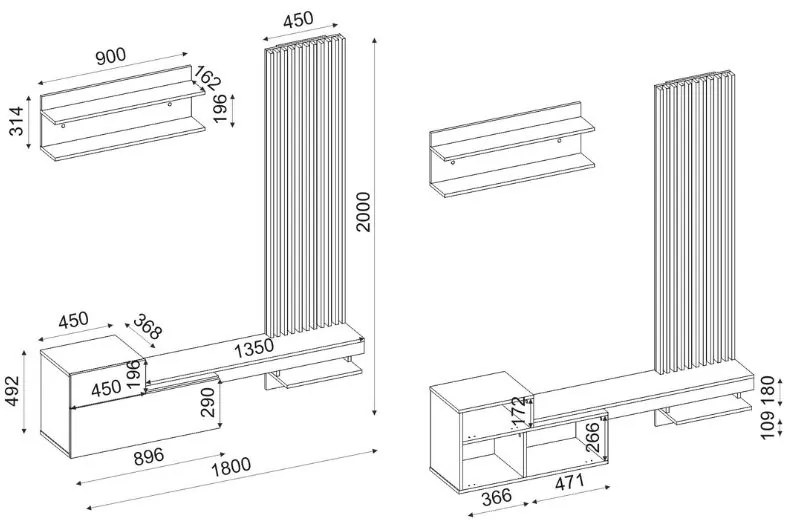 Σύνθεση τηλεόρασης Dumont Megapap χρώμα λευκό - sepet oak 180x36,8x200εκ.