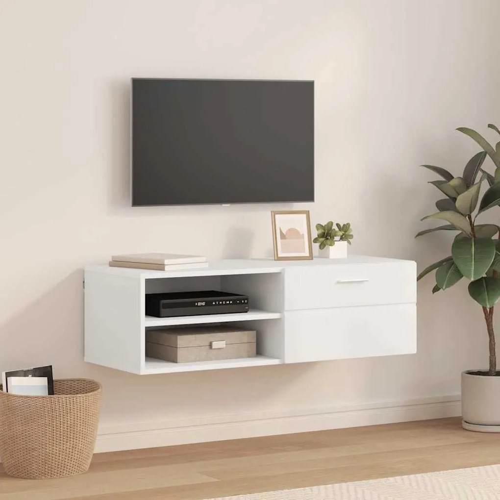 vidaXL Ντουλάπι TV με ράφι Λευκό 100.5 x 39 x 30 εκ Επεξεργασμένο ξύλο