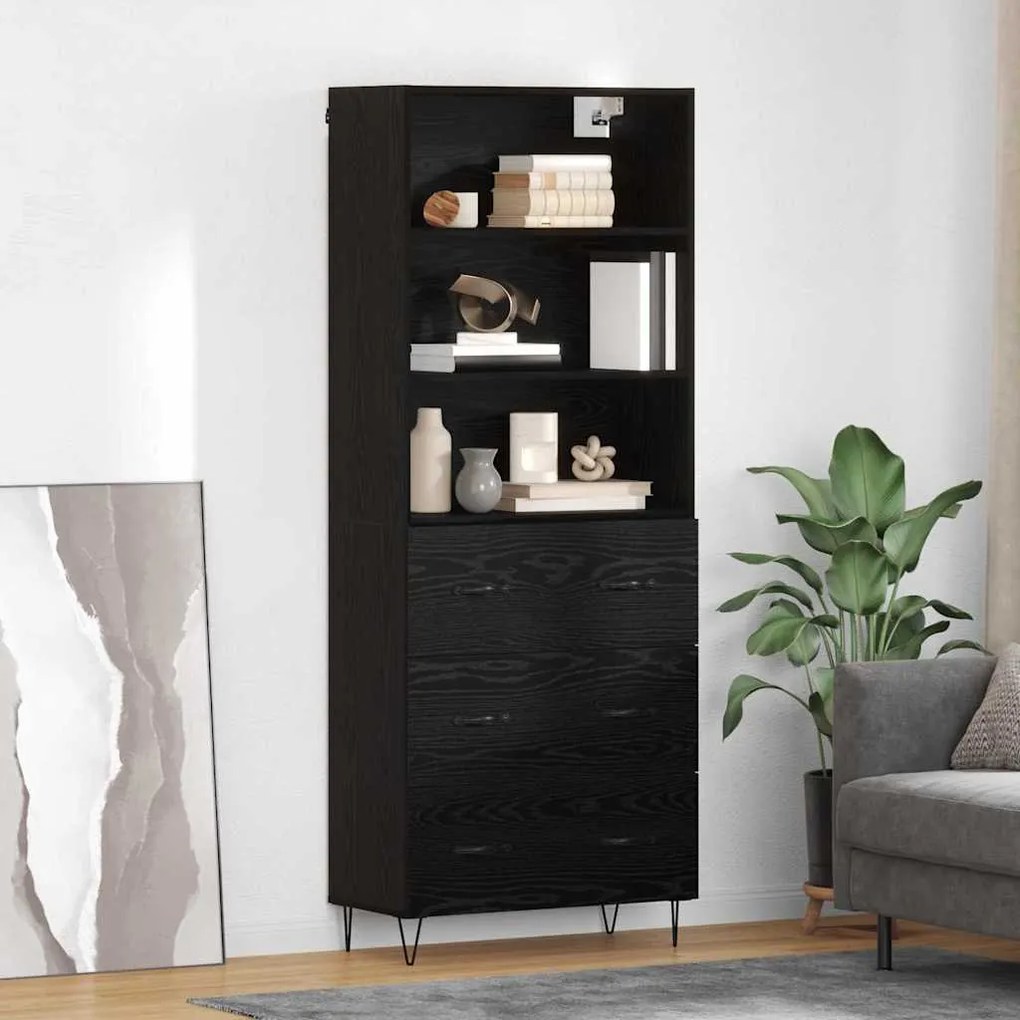 vidaXL Highboard με συρτάρι 2 pcs Μαύρη Οξυά Επεξεργασμένο ξύλο