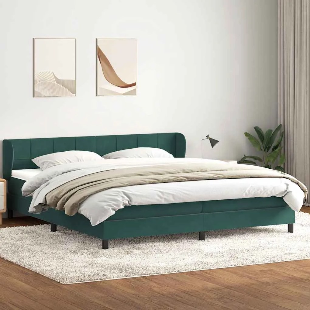 vidaXL Box Spring κρεβάτι με στρώματα σκούρο πράσινο Βελούδινο