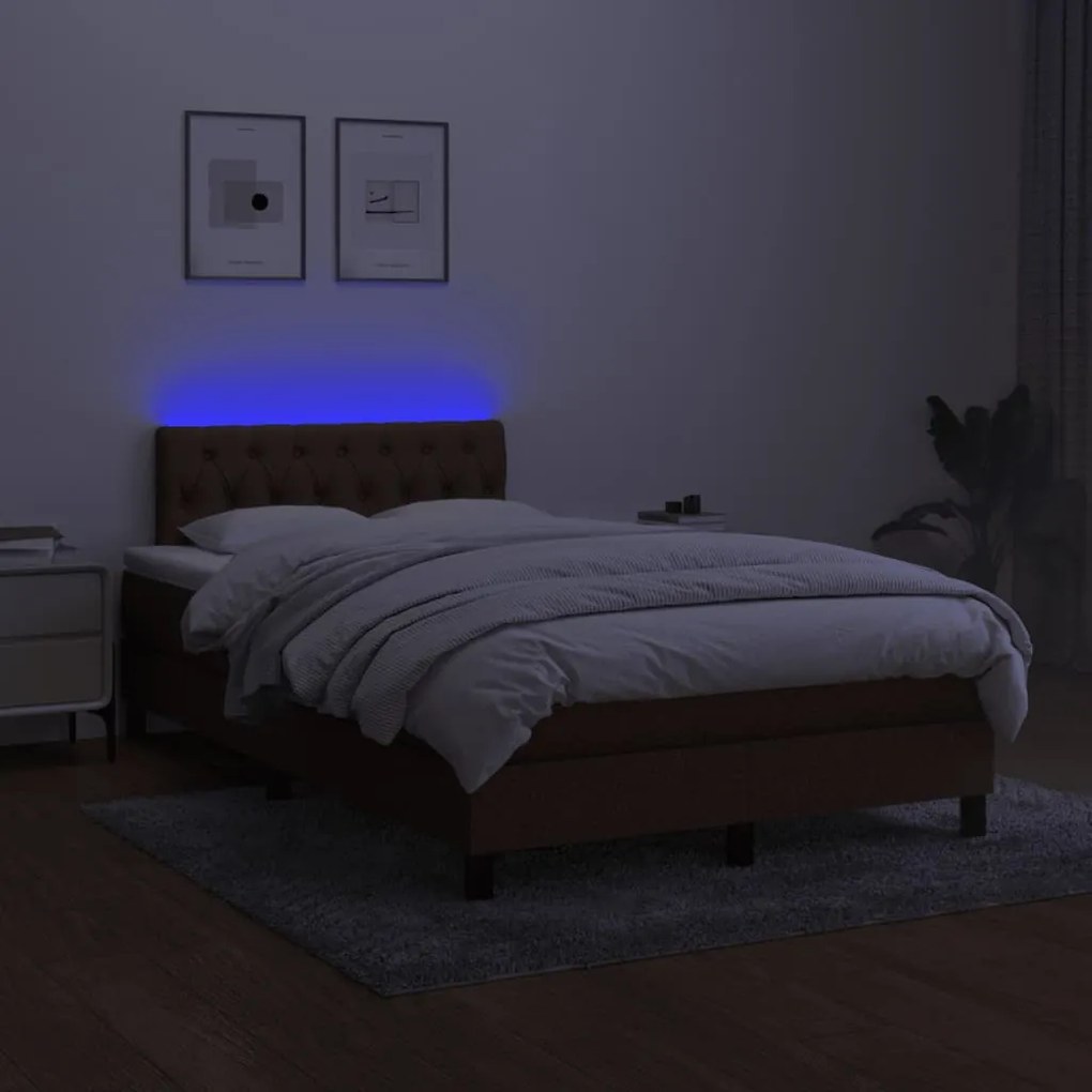 Κρεβάτι Boxspring με Στρώμα &amp; LED Σκ.Καφέ 120x190εκ. Υφασμάτινο - Καφέ