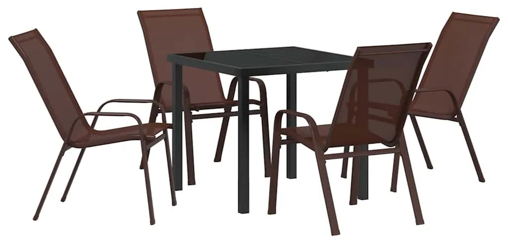 vidaXL Σέτ φαγητού για κήπο 5 pcs Καφέ και Μαύρο Ατσάλι με Πούδρα