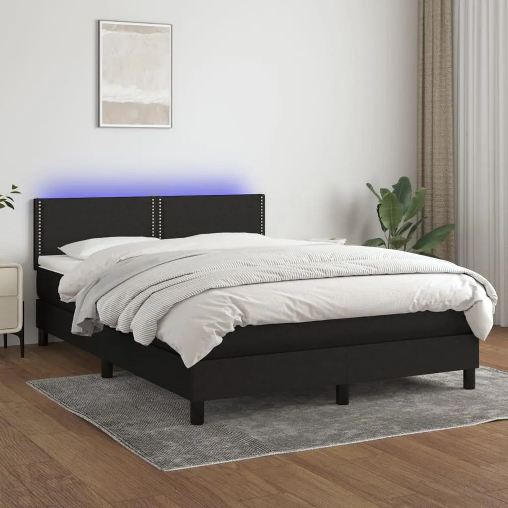 vidaXL Κρεβάτι Boxspring με Στρώμα & LED Μαύρο 140x200 εκ. Υφασμάτινο