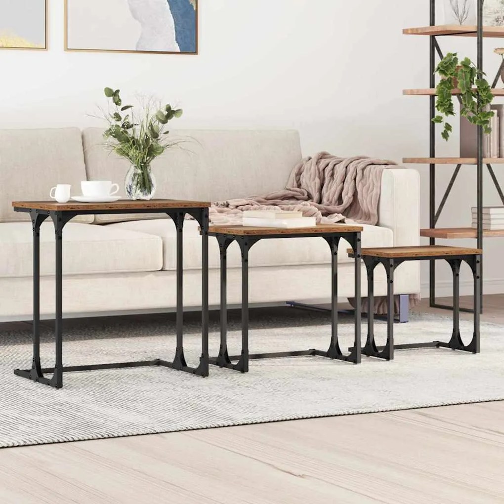 vidaXL Φωτιστικό Τραπεζάκι 3 pcs Παλαιό ξύλο 50.5 x 35 x 53 εκ.