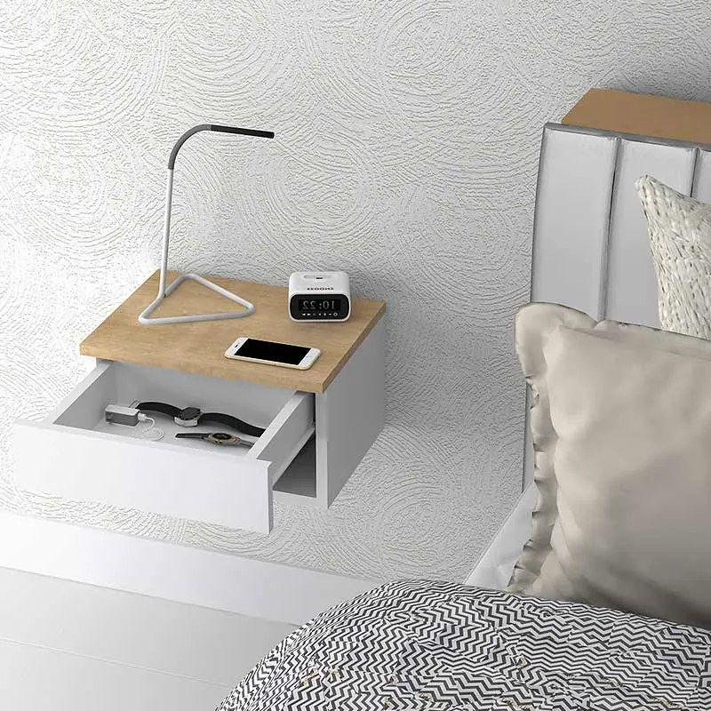 Κομοδίνο επιτοίχιο Mary Megapap χρώμα φυσικό οξιάς - λευκό 40x30x23εκ.