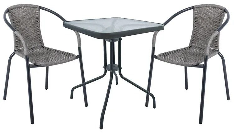 WOODWELL BALENO Set Κήπου - Βεράντας: Τραπέζι + 2 Πολυθρόνες Μέταλλο Ανθρακί, Wicker Mixed Grey Table:60x60x70 Seat:53x58x77 Ε240,10