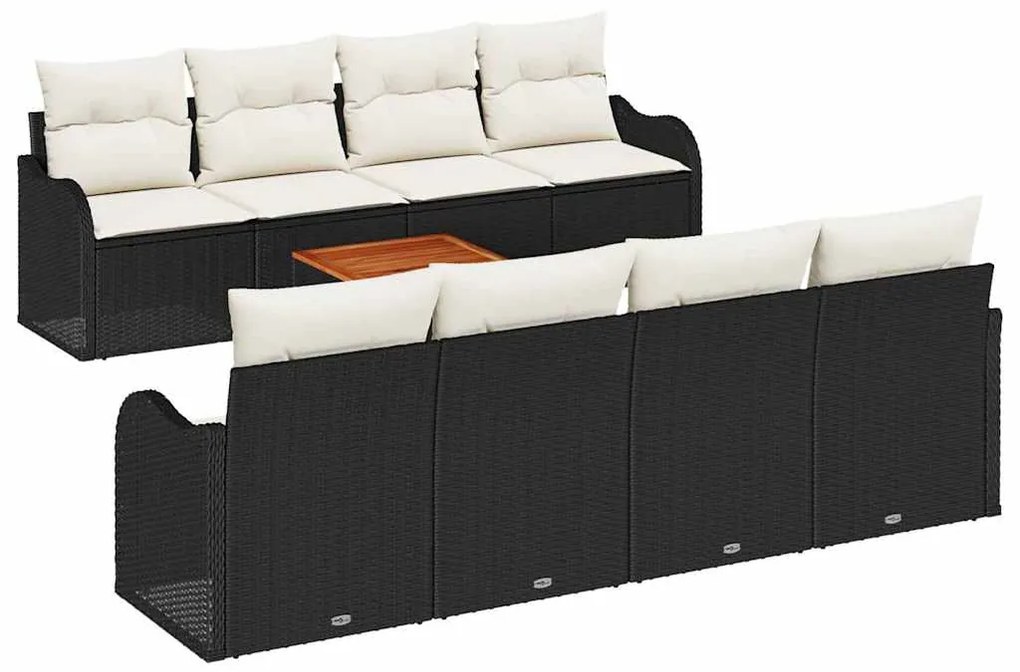 vidaXL Σετ Καναπέ Κήπου 9 pcs Μαύρο και Κρέμα συνθετικό ρατάν