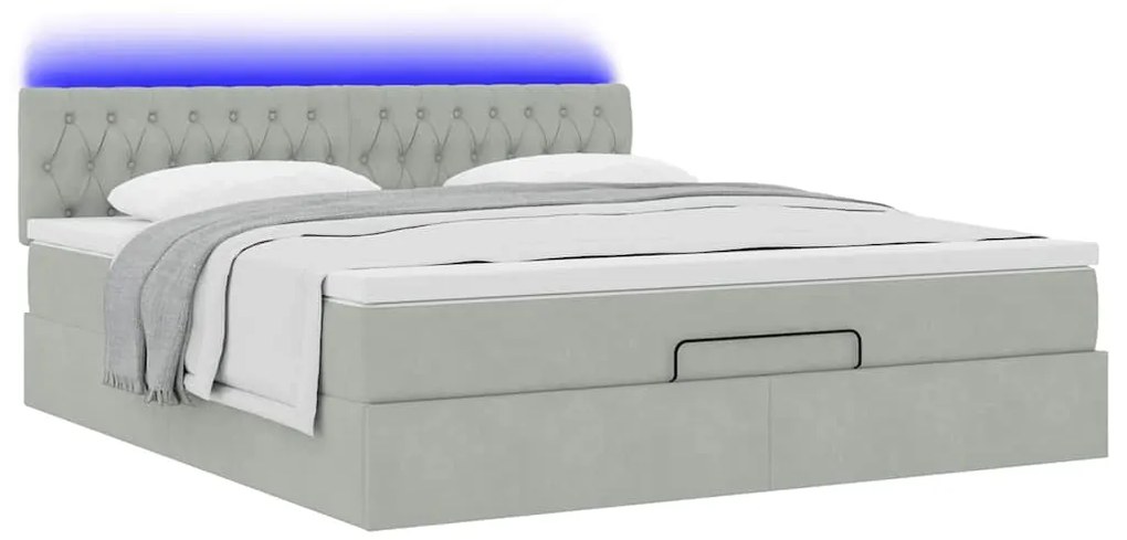 vidaXL Οθωμανικό κρεβάτι με στρώμα&LEDs Ανοιχτό γκρι 160x200cm Βελούδο
