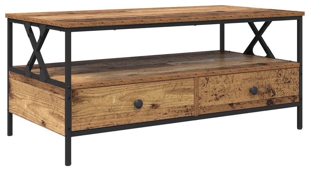 vidaXL Τραπεζάκι σαλονιού with Drawer Παλαιό ξύλο 100 x 51 x 45 cm