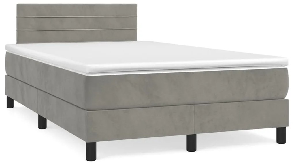 Κρεβάτι Boxspring με Στρώμα Ανοιχτό Γκρι 120x200 εκ. Βελούδινο - Γκρι