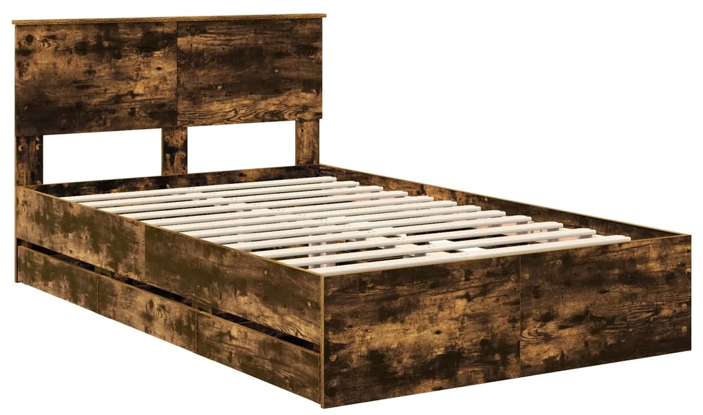 vidaXL Σκελετός Κρεβατιού Καπνιστό Δρύς 120 x 190 cm Μηχανήματος Ξύλο