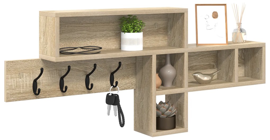 vidaXL Τοίχου Κρεμάστρα με ράφι με αποθήκευση Sonoma Oak 100 x 12 x 43.5 εκ