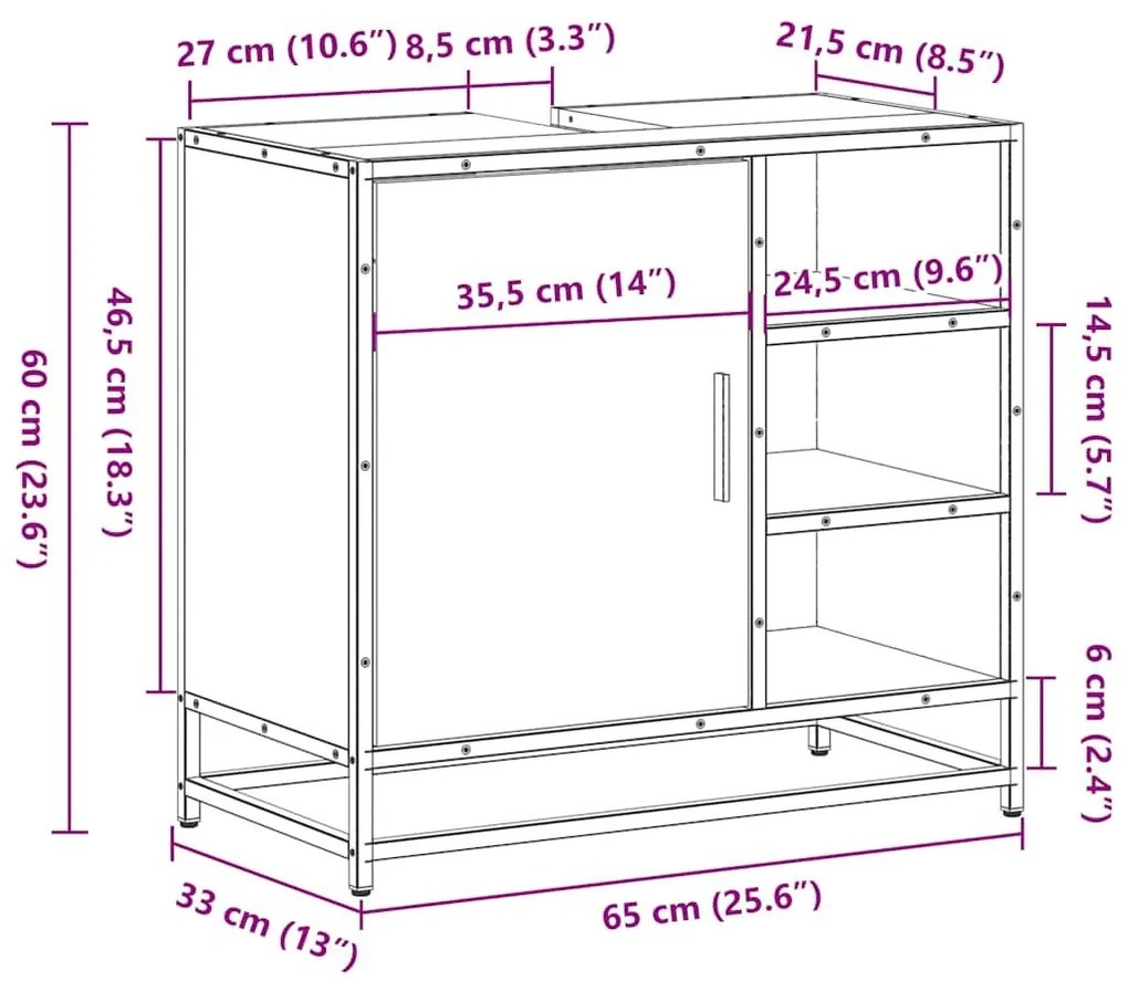 ντουλάπι νιπτήρα μπάνιου καπνιστή δρυς 65x33x60 cm - Καφέ