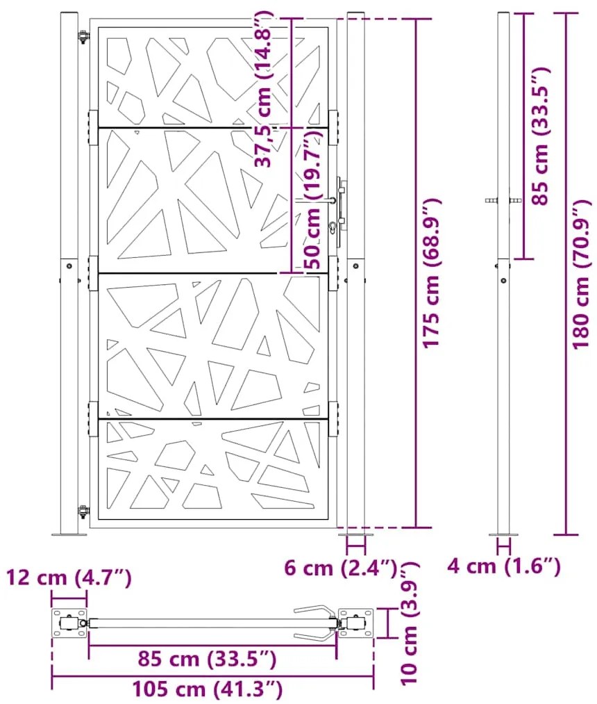 Πύλη κήπου Μαύρη 105x180 cm Ατσάλινη ελαφριά σχεδίαση - Μαύρο