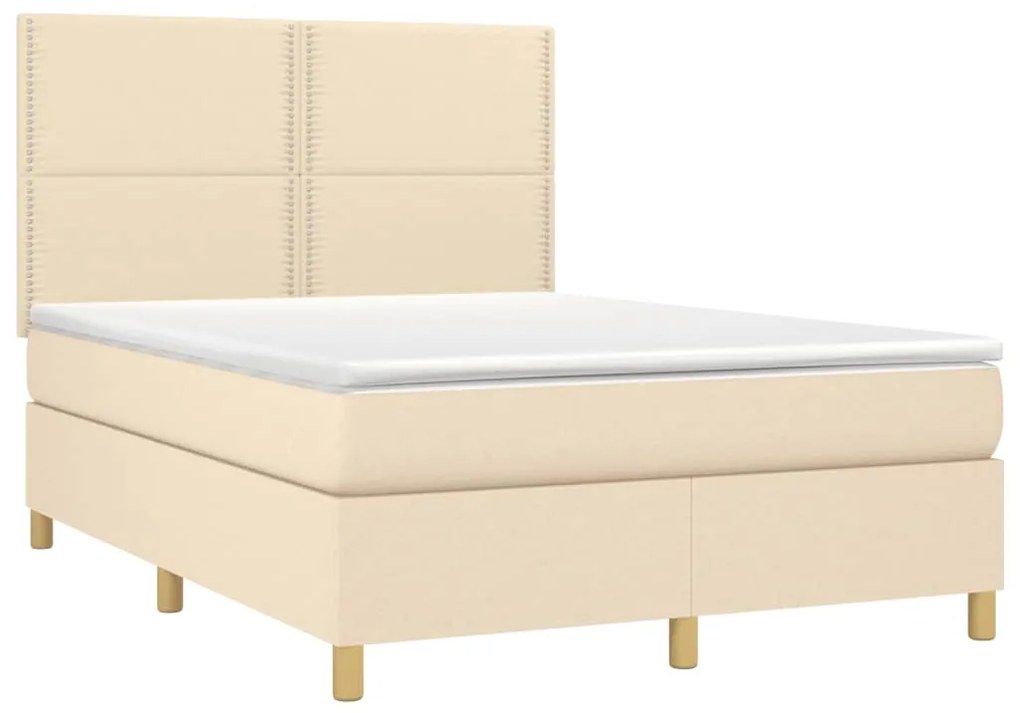 Κρεβάτι Boxspring με Στρώμα &amp; LED Κρεμ 140x200 εκ. Υφασμάτινο - Κρεμ