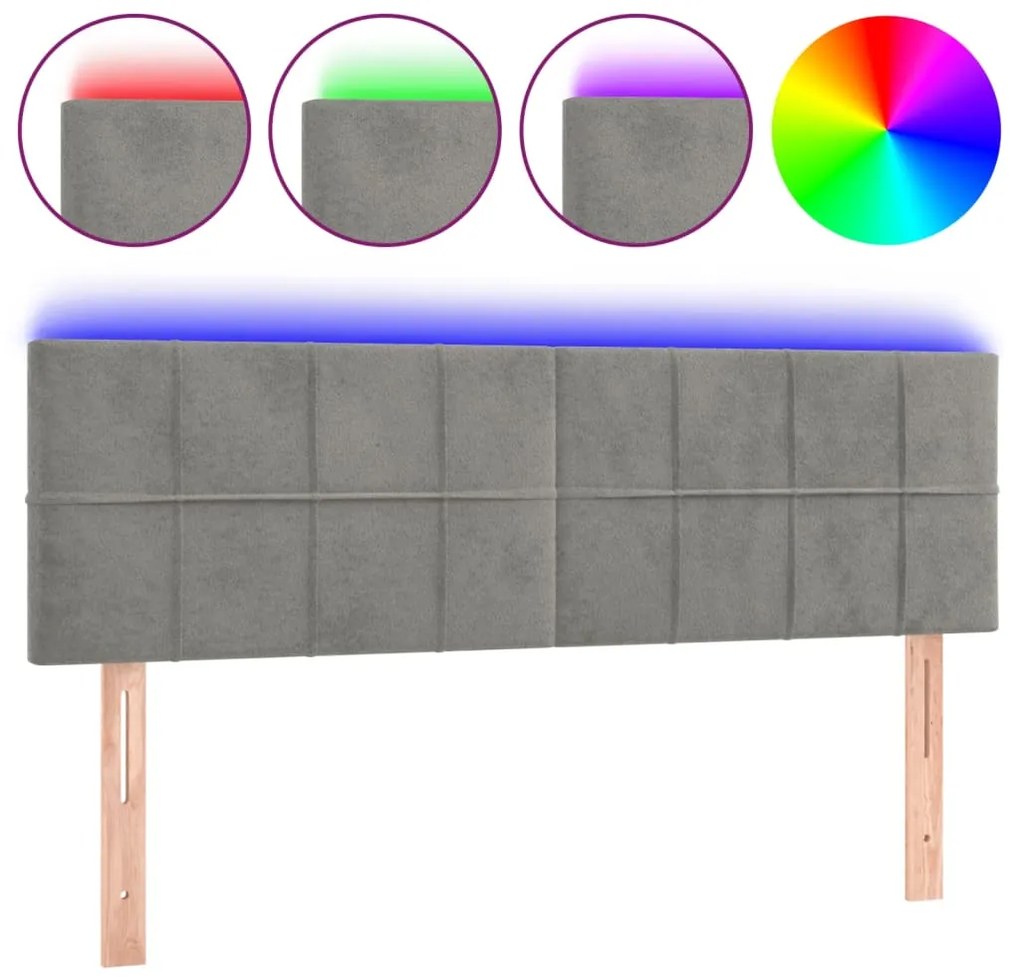 vidaXL Κεφαλάρι Κρεβατιού LED Ανοιχτό Γκρι 144x5x78/88 εκ. Βελούδινο
