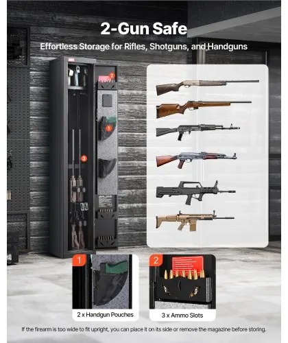 VEVOR Gun Safe, Heavy Duty Cold-Rolled Steel Fireproof Rifle Cabinet with Digital Keypad &amp; Key, Large Long Gun Cabinet with Magazine and LED Lighting, Adjustable Racks for Rifles, Pistols, Shotgun