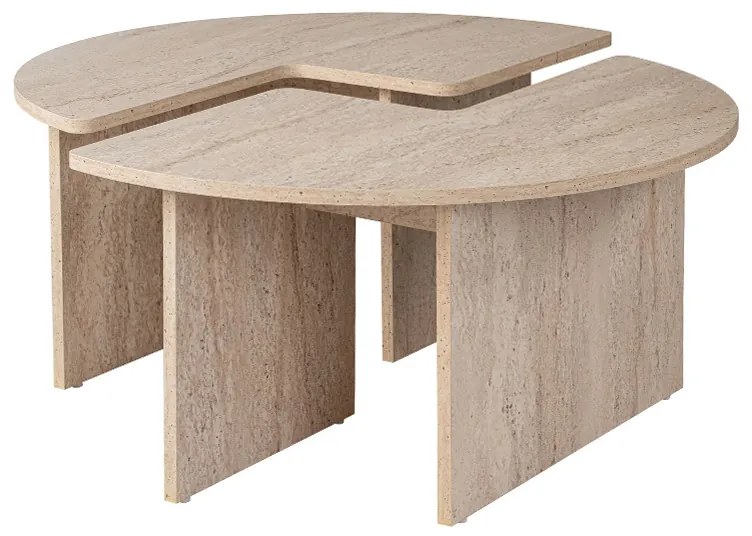 Τραπεζάκι σαλονιού σετ 2 τμχ Moira Megapap χρώμα travertine Ø90x41εκ.
