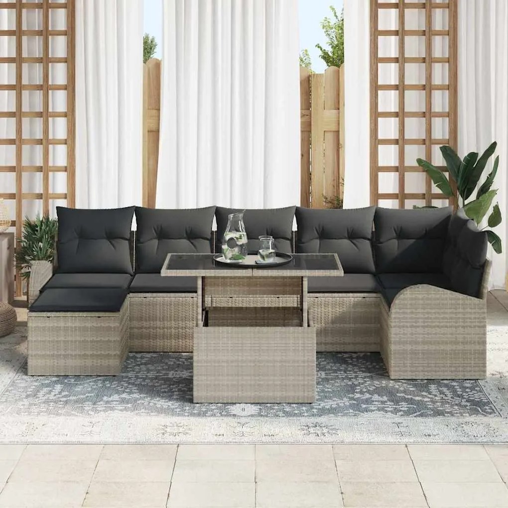 vidaXL Σετ Καναπέ Κήπου με μαξιλάρι 8 pcs Ανοιχτό γκρι
