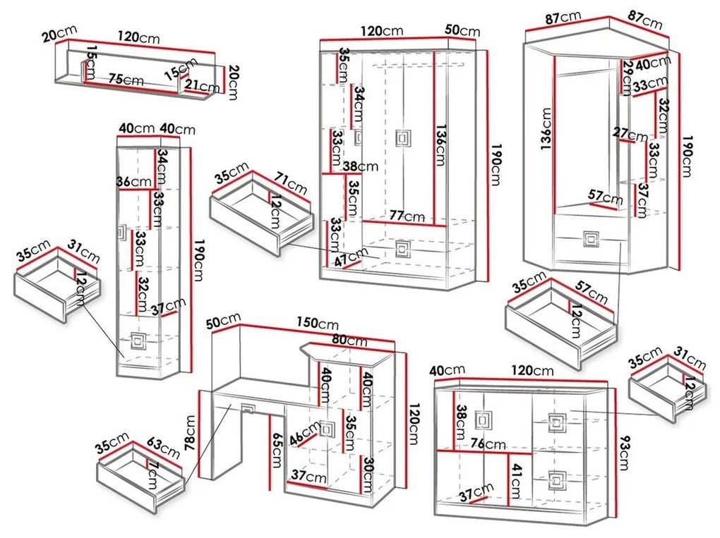 Παιδικό δωμάτιο Akron F106, 328 kg, Άσπρο, Τυρκουάζ, Ελαφριά δρυς, Πλαστικοποιημένη μοριοσανίδα, Πόρτες ντουλάπας: Με μεντεσέδες, Ανοιχτό καφέ