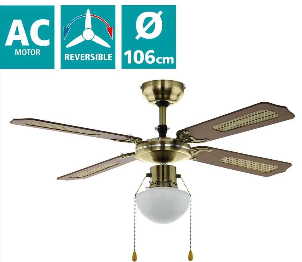 Ανεμιστήρας Οροφής Ø106,6x40,4cm Φωτισμό 1xE27 50W AC 220-240V,50Hz 3 Ταχύτητες Μπρονζέ-Ξύλο Eglo Tiggano 35039