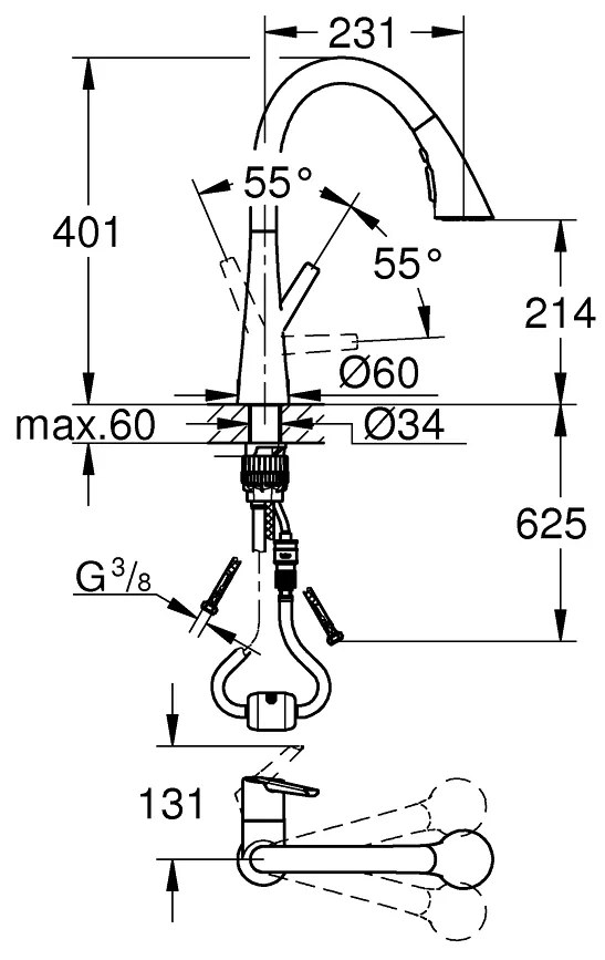 Μπαταρία κουζίνας Grohe Zedra